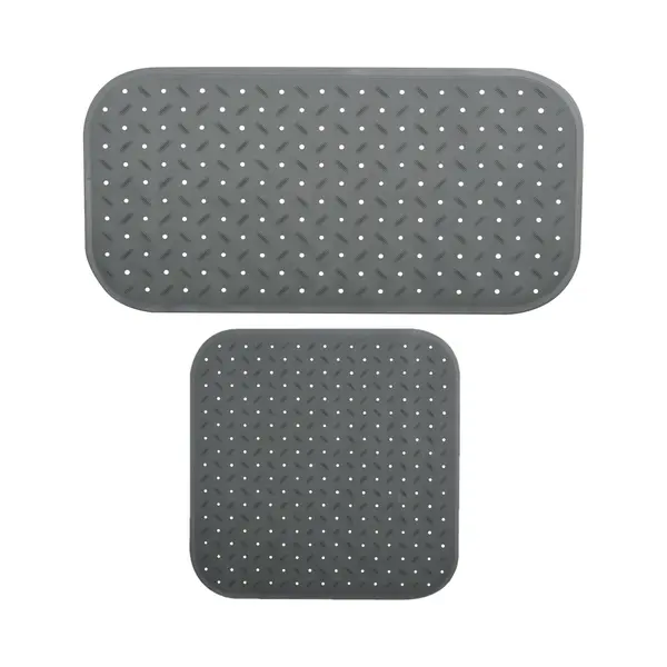 Msv Douche/bad Anti-slip Matten Set Badkamer - Rubber - 2x Stuks - Donkergrijs - 2 Formaten thumbnail