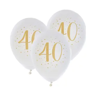 Santex Verjaardag Leeftijd Ballonnen 40 Jaar - 24x Stuks - Wit/goud - 23 Cm - Feestartikelen