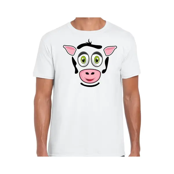 Bellatio Decorations Dieren Verkleed T-shirt Heren - Koe Gezicht - Carnavalskleding - Wit Xxl thumbnail