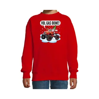 Bellatio Decorations Kersttrui/sweater Voor Kinderen - Monstertruck - Rood 122/128