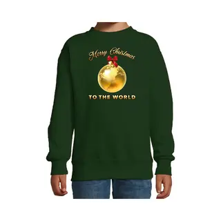 Bellatio Decorations Kersttrui/sweater Voor Kinderen - Merry Christmas - Wereld - Groen - Kerstdiner 134/146