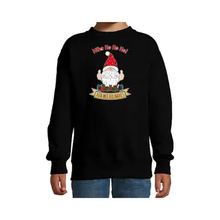 Bellatio Decorations Kersttrui/sweater Voor Kinderen - Kado Gnoom - Zwart - Kerst Kabouter 134/146