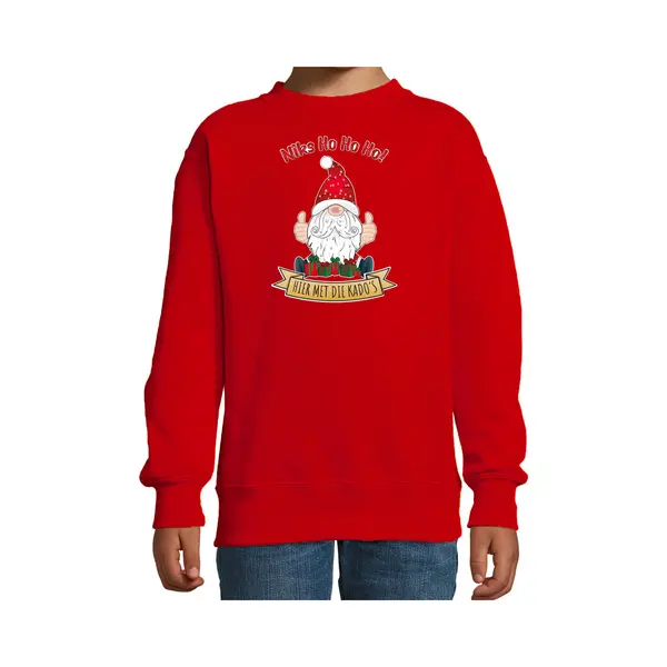 Bellatio Decorations Kersttrui/sweater Voor Kinderen - Kado Gnoom - Rood - Kerst Kabouter 110/116 thumbnail