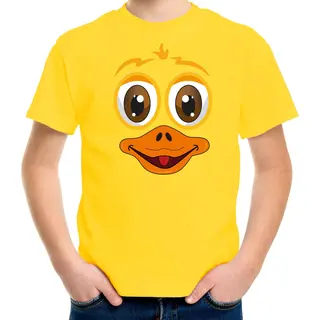 Bellatio Decorations Dieren Verkleed T-shirt Kinderen - Eend Gezicht - Carnavalskleding - Geel 116/134
