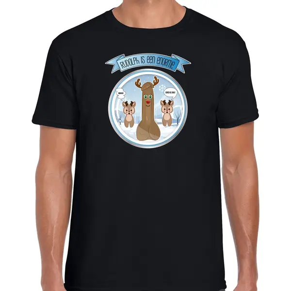Bellatio Decorations Fout Kersttrui T-shirt Heren - Rudolf - Zwart - Piemel/penis Xl thumbnail