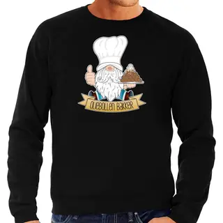 Bellatio Decorations Foute Kersttrui/sweater Heren - Oliebollen Bakker - Zwart - Kabouter/gnoom Xl