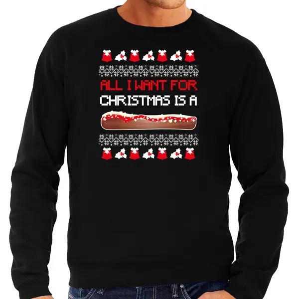 Bellatio Decorations Foute Kersttrui / Sweater Heren - Frikandel Speciaal - Zwart - Frituur Snack M thumbnail