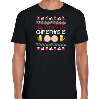 Bellatio Decorations Fout Kersttrui T-shirt Voor Heren - Bier En Tieten - Zwart - Drank/borsten L