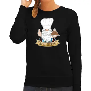Bellatio Decorations Foute Kersttrui/sweater Dames - Oliebollen Bakker - Zwart - Kabouter/gnoom Xl