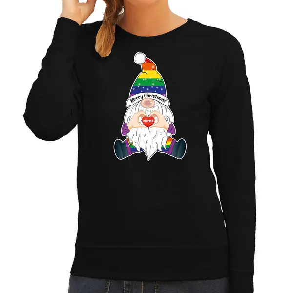 Bellatio Decorations Foute Kersttrui/sweater Dames - Pride Gnoom - Zwart - Lhbti/Lgbtq Kabouter Xs thumbnail