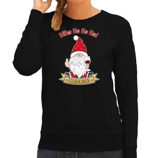 Bellatio Decorations Foute Kersttrui/sweater Dames - Wijn Kabouter/gnoom - Zwart - Doordrinken M