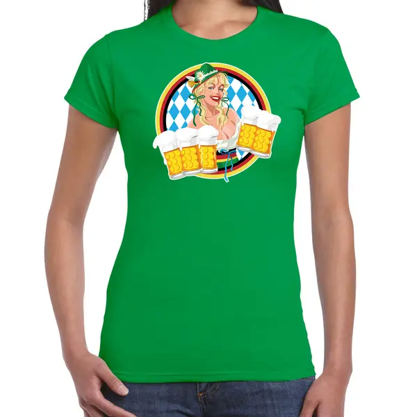 Bellatio Decorations Oktoberfest Verkleed T-shirt Voor Dames - Duits Bierfeest Kleding - Groen L thumbnail