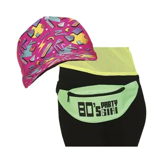 Foute 80s/90s Party Verkleed Set - Dames - Retro Pet En Heuptasje - Jaren 80/90 Verkleed Accessoires