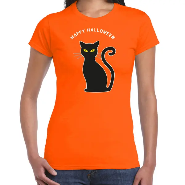 Bellatio Decorations Halloween Verkleed T-shirt Dames - Zwarte Kat - Oranje - Themafeest Outfit Xxl thumbnail