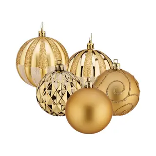 Arte R Gedecoreerde Kerstballen - 12x Stuks - Goud - Kunststof - 8 Cm