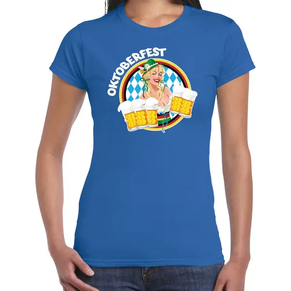 Bellatio Decorations Oktoberfest Verkleed T-shirt Dames - Duitsland/duits Bierfeest Kleding - Blauw Xl thumbnail
