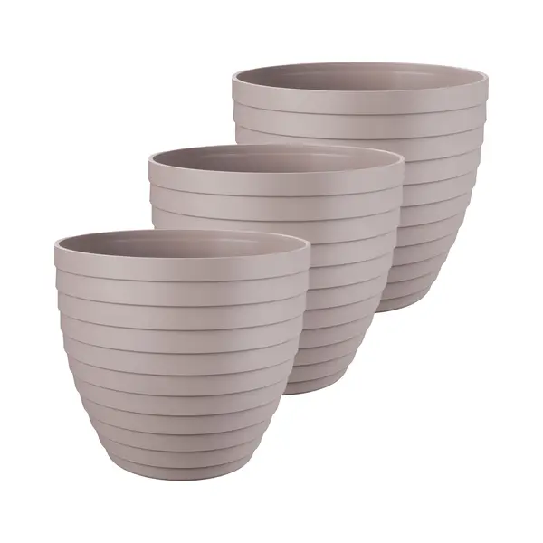 Juypal Hogar Juypal Bloempot/plantenpot Florenzia - 3x - Taupe - Kunststof - D18 X H16 Cm - Voor Buiten/binnen thumbnail