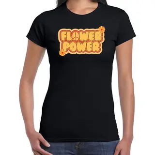 Bellatio Decorations Hippie T-shirt Dames - Flower Power - Vintage - Zwart - Jaren 60 Themafeest Xl