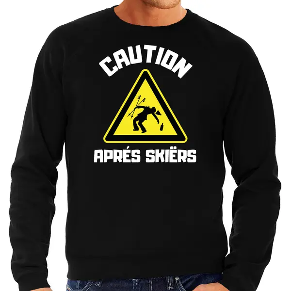 Bellatio Decorations Apres Ski Sweater Heren - Apres Ski Waarschuwing - Zwart - Winter S thumbnail