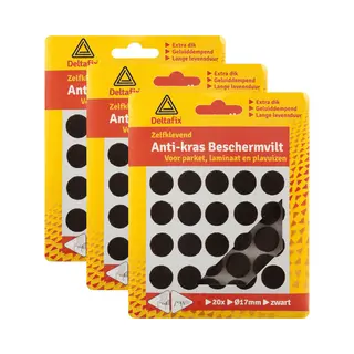 Deltafix Anti-krasvilt - 60x - Zwart - 17 Mm - Rond - Zelfklevend - Meubel Beschermvilt