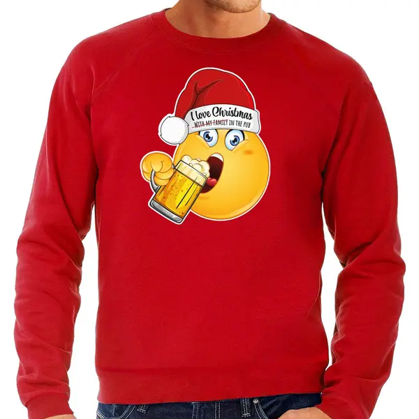 Bellatio Decorations Foute Kersttrui/sweater Voor Heren - Bier - Rood - Grappig - Emoji L thumbnail