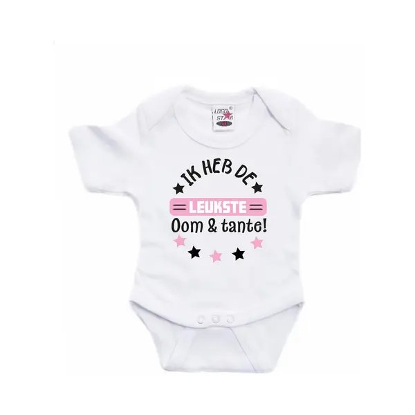Bellatio Decorations Baby Rompertje - Roze - Leukste Oom & Tante - Cadeau Romper - Kraamcadeau 68 thumbnail