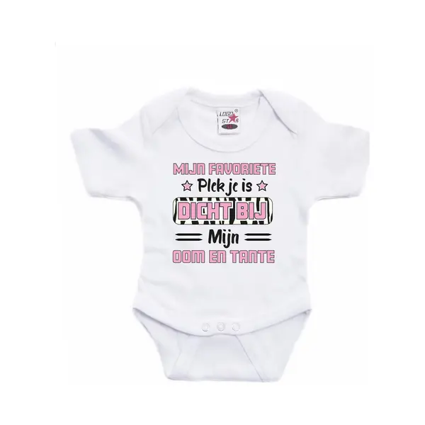 Bellatio Decorations Baby Rompertje - Roze - Favoriete Plekje - Oom En Tante - Cadeau Romper 56 thumbnail