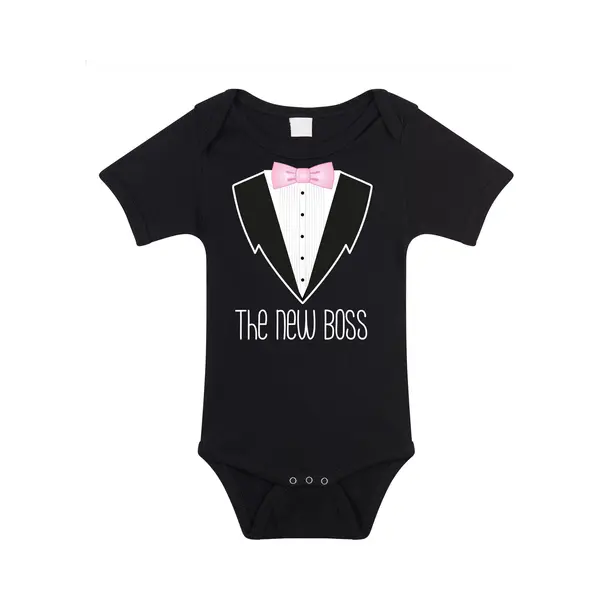 Bellatio Decorations Baby Rompertje - Smoking/pak - Zwart - Roze Strik - Cadeau Romper - Kraamcadeau 68 thumbnail