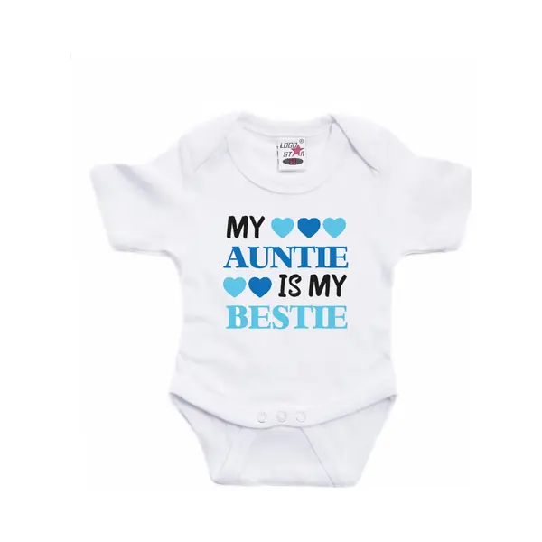 Bellatio Decorations Baby Rompertje - My Auntie Is My Bestie - Wit/blauw - Cadeau Romper -kraamcadeau 80 thumbnail