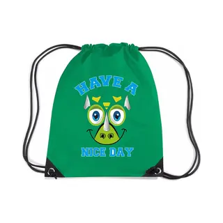 Bellatio Decorations Gymtas Jongens - Dinosaurus - Groen - Have A Nice Day - 45 X 34 Cm - Rugzak