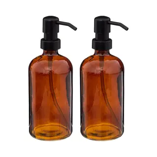 5Five Zeeppompje/dispenser Glass Lotion - 2x - Transparant Bruin - 7 X 21 Cm - 450 Ml - Glas