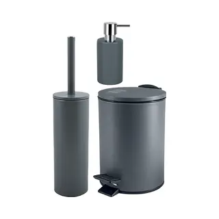 Spirella Badkamer Accessoires Set - Wc-borstel/pedaalemmer/zeeppompje - Metaal/keramiek - Donkergrijs - Luxe Uitstraling