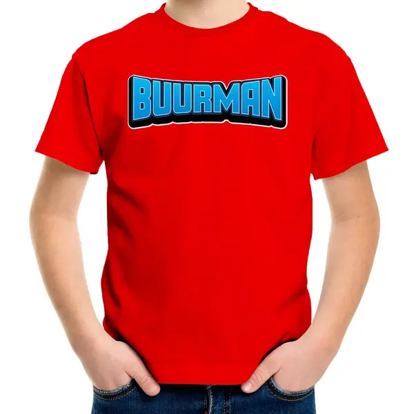 Bellatio Decorations Verkleed T-shirt Voor Kinderen - Buurman - Rood - Carnaval/feestkleding 140/152 thumbnail