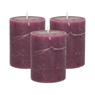 Stompkaars/cilinderkaars - 3x - Bordeaux Rood - 7 X 9 Cm - Middel Rustiek Model