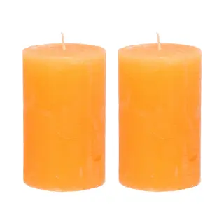 Stompkaars/cilinderkaars - 2x - Oranje - 5 X 8 Cm - Klein Rustiek Model