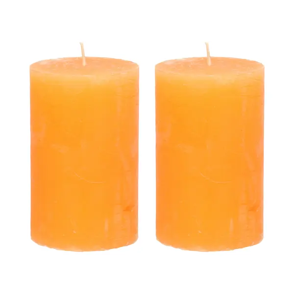 Stompkaars/cilinderkaars - 2x - Oranje - 5 X 8 Cm - Klein Rustiek Model thumbnail