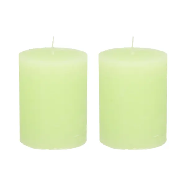 Stompkaars/cilinderkaars - 2x - Lime Groen - 7 X 9 Cm - Middel Rustiek Model thumbnail