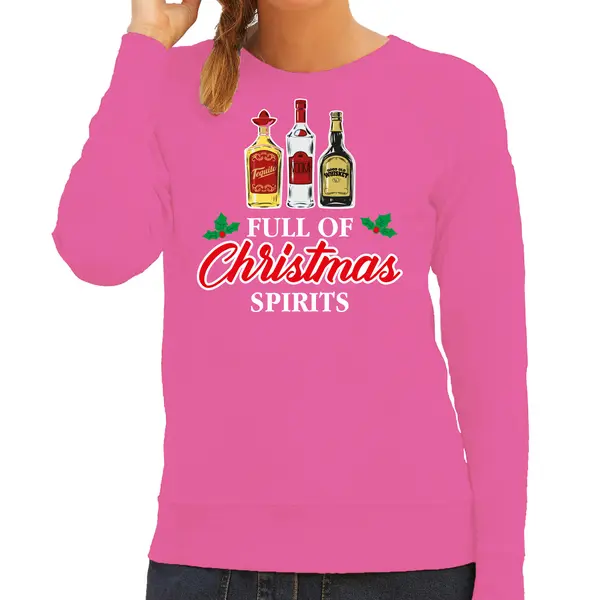 Bellatio Decorations Foute Kersttrui/sweater Voor Dames - Drank Humor - Roze - Christmas Spirits Xs thumbnail