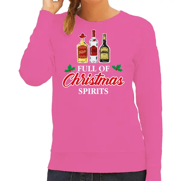 Bellatio Decorations Foute Kersttrui/sweater Voor Dames - Drank Humor - Roze - Christmas Spirits Xl thumbnail