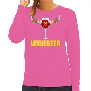 Bellatio Decorations Foute Kersttrui - Sweater - Roze - Wijn - Winedeer - Voor Dames - Kersttruien - Funny - Drank M