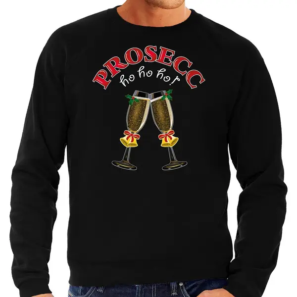 Bellatio Decorations Foute Kersttrui/sweater Heren - Prosecco - Zwart - Ho Ho - Kerstborrel M thumbnail