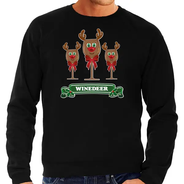 Bellatio Decorations Foute Kersttrui/sweater Heren - Winedeer - Zwart - Wijn - Rendier - Rudolf Xxl thumbnail