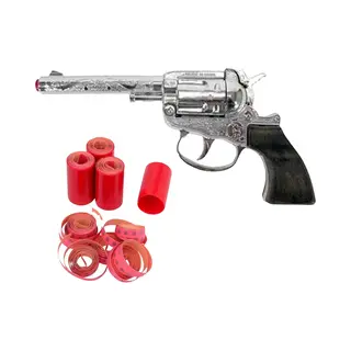 PartyXplosion Cowboy Speelgoed Revolver/pistool - Metaal - 100 Schots Platte Plaffertjes - Met 2400 Shots Set