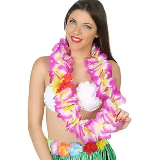 Atosa Hawaii Krans/slinger - Tropische Kleuren Paars - Grote Bloemen Hals Slingers - Verkleed Accessoires