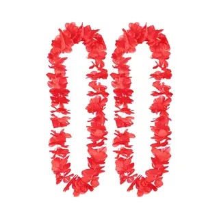 Boland Hawaii Krans/slinger - 2x - Tropische Kleuren Rood - Bloemen Hals Slingers