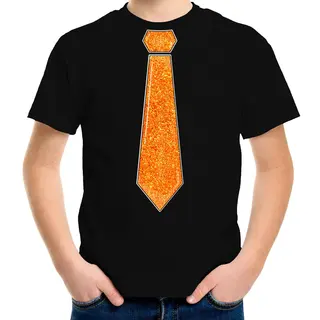 Bellatio Decorations Verkleed T-shirt Voor Kinderen - Glitter Stropdas - Zwart - Jongen - Carnaval 164/176
