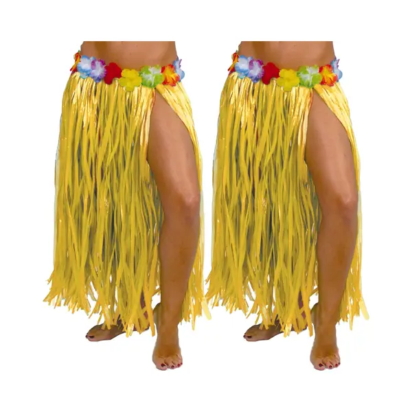 Fiestas Guirca Hawaii Verkleed Rokje - 2x - Voor Volwassenen - Geel - 75 Cm - Hoela Rok - Tropisch thumbnail