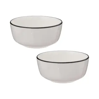 Secret De Gourmet Soepkommen/schaaltjes - 2x - Corona - Porselein - D15 X H6.5 Cm - Wit/zwart