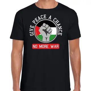 Bellatio Decorations Protest T-shirt Voor Heren - Palestina - Give Peace A Chance - Zwart - Vrede M
