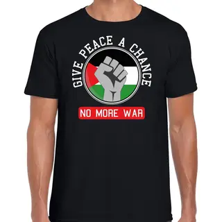 Bellatio Decorations Protest T-shirt Voor Heren - Palestina - Give Peace A Chance - Zwart - Vrede L